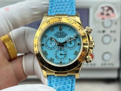 Rolex Daytona Blue Face Yellow Gold Case 4801/4130 Movement Leather Band Watch